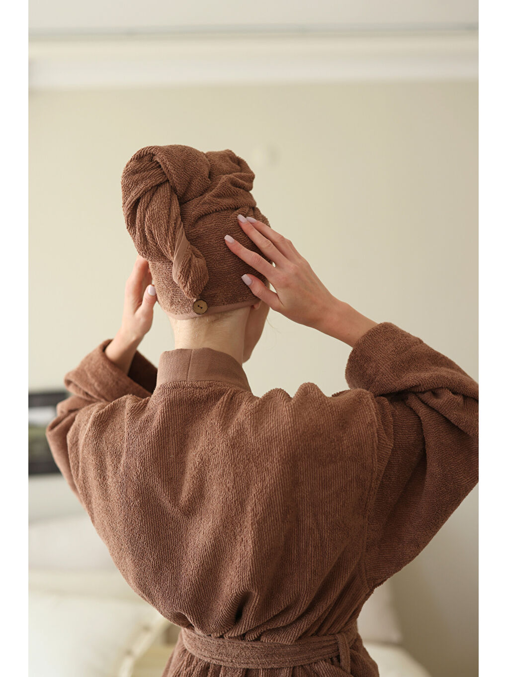 Kahverengi Solena Düğmeli Havlu Bone Kahve-1