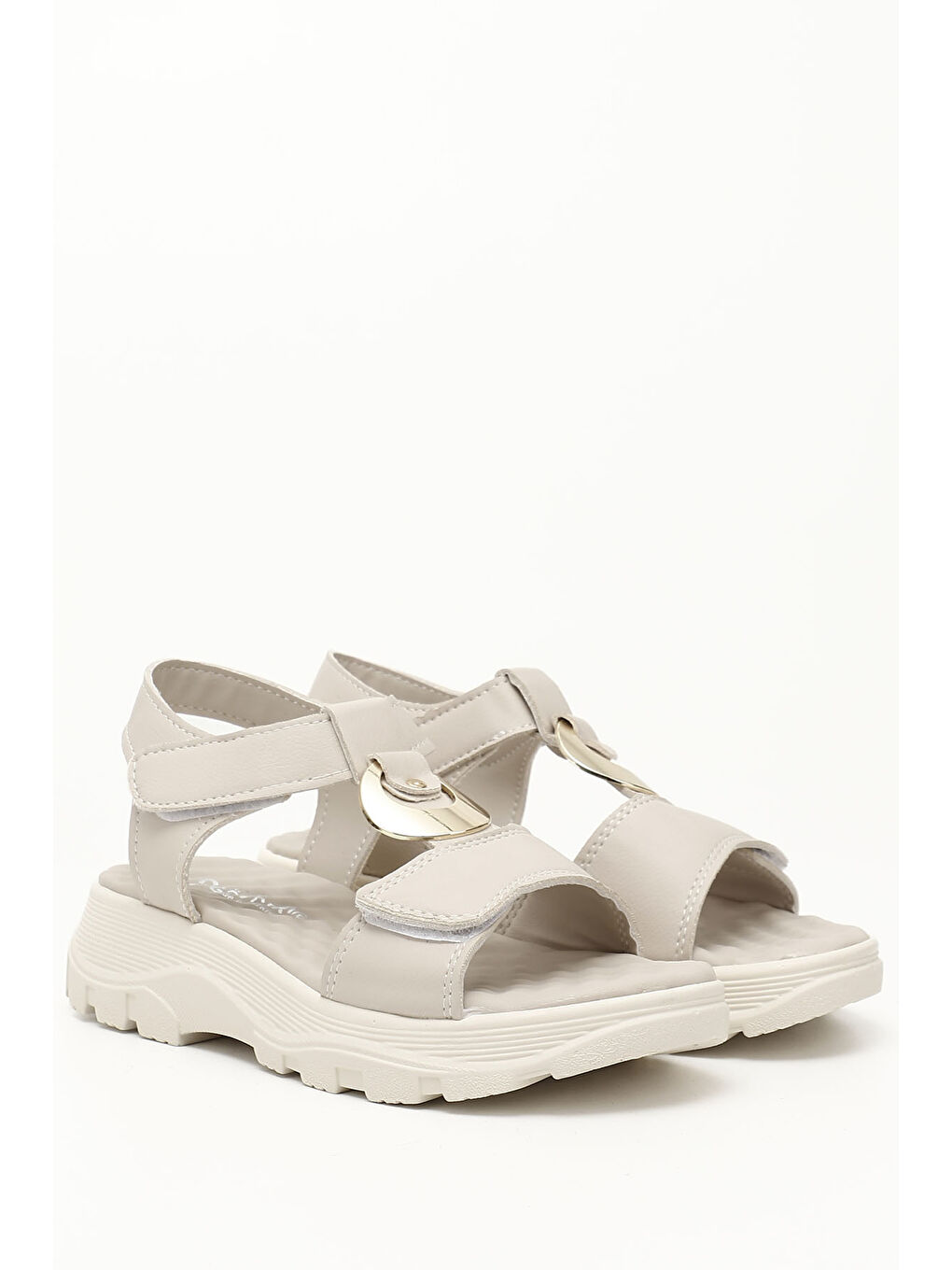 Bej Kadın BEJ-CAMEL Cırt Bantlı Toka Detaylı Comfort Sandalet