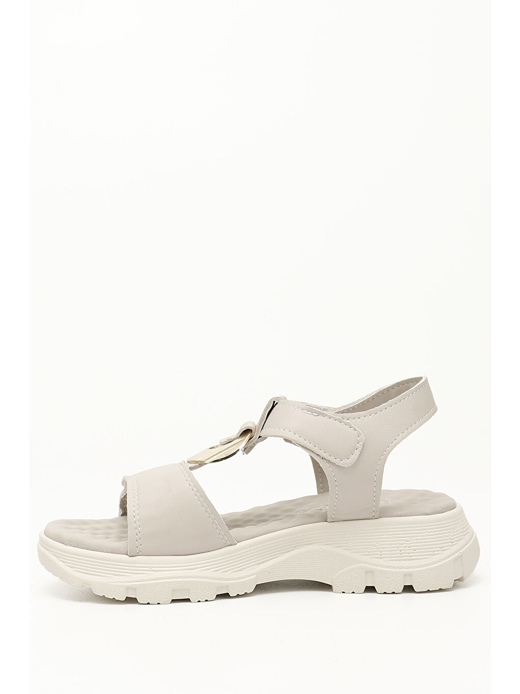 Bej Kadın BEJ-CAMEL Cırt Bantlı Toka Detaylı Comfort Sandalet-1