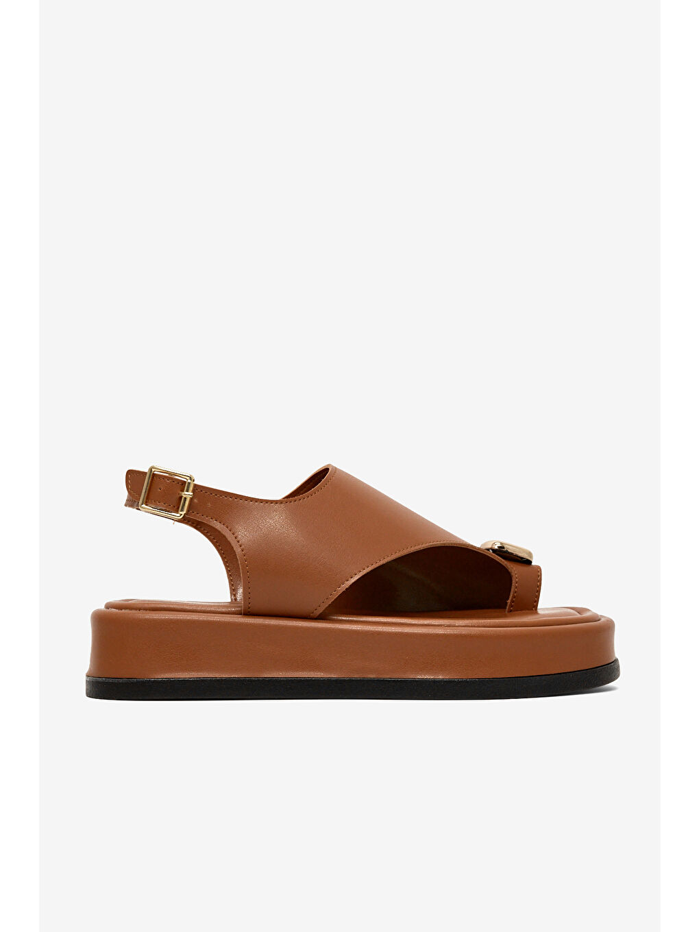 Kahverengi Kadın Taba Rahat Kalıp Taşlı Parmak Arası Detaylı Sandalet-4