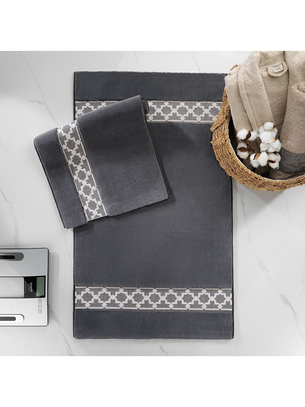 Home Lora 2’li Pamuk Banyo Paspası 60x100 / 40x60 Cm - Koyu Gri