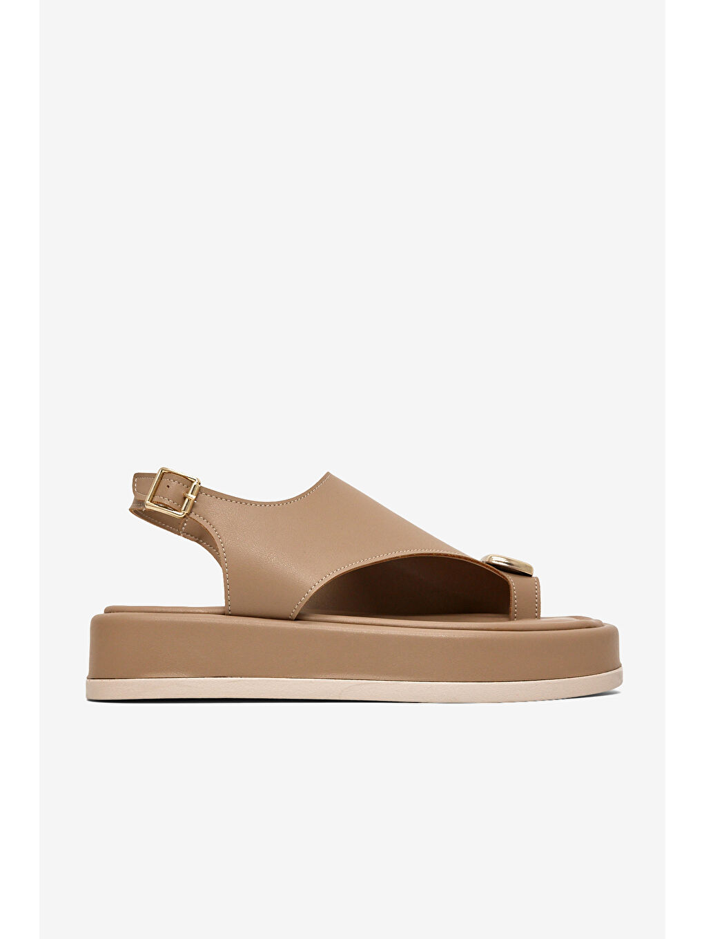 Bej Kadın Vizon Rahat Kalıp Taşlı Parmak Arası Detaylı Sandalet-3