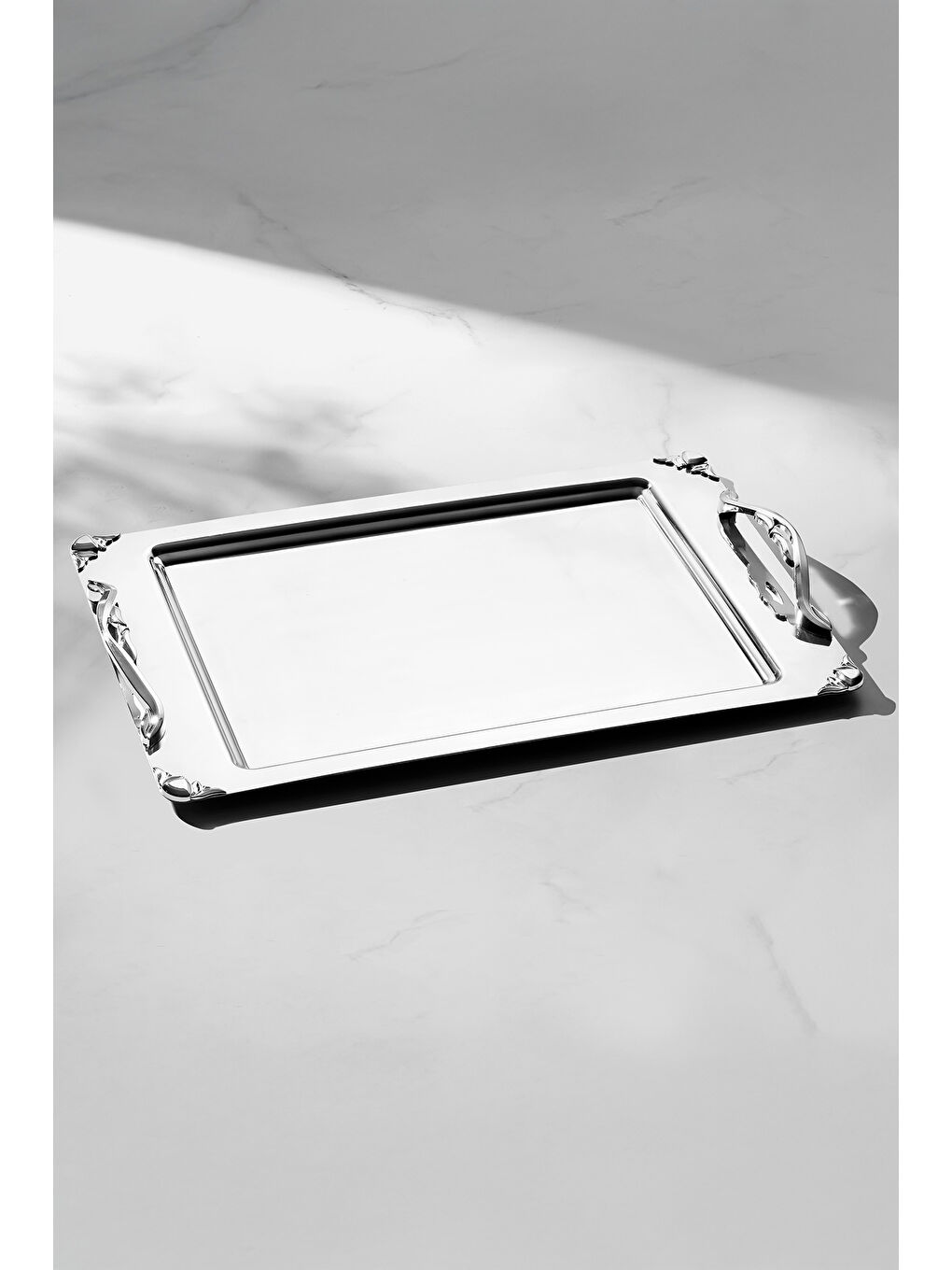 Gri Sare Saten Çelik Çay Tepsi