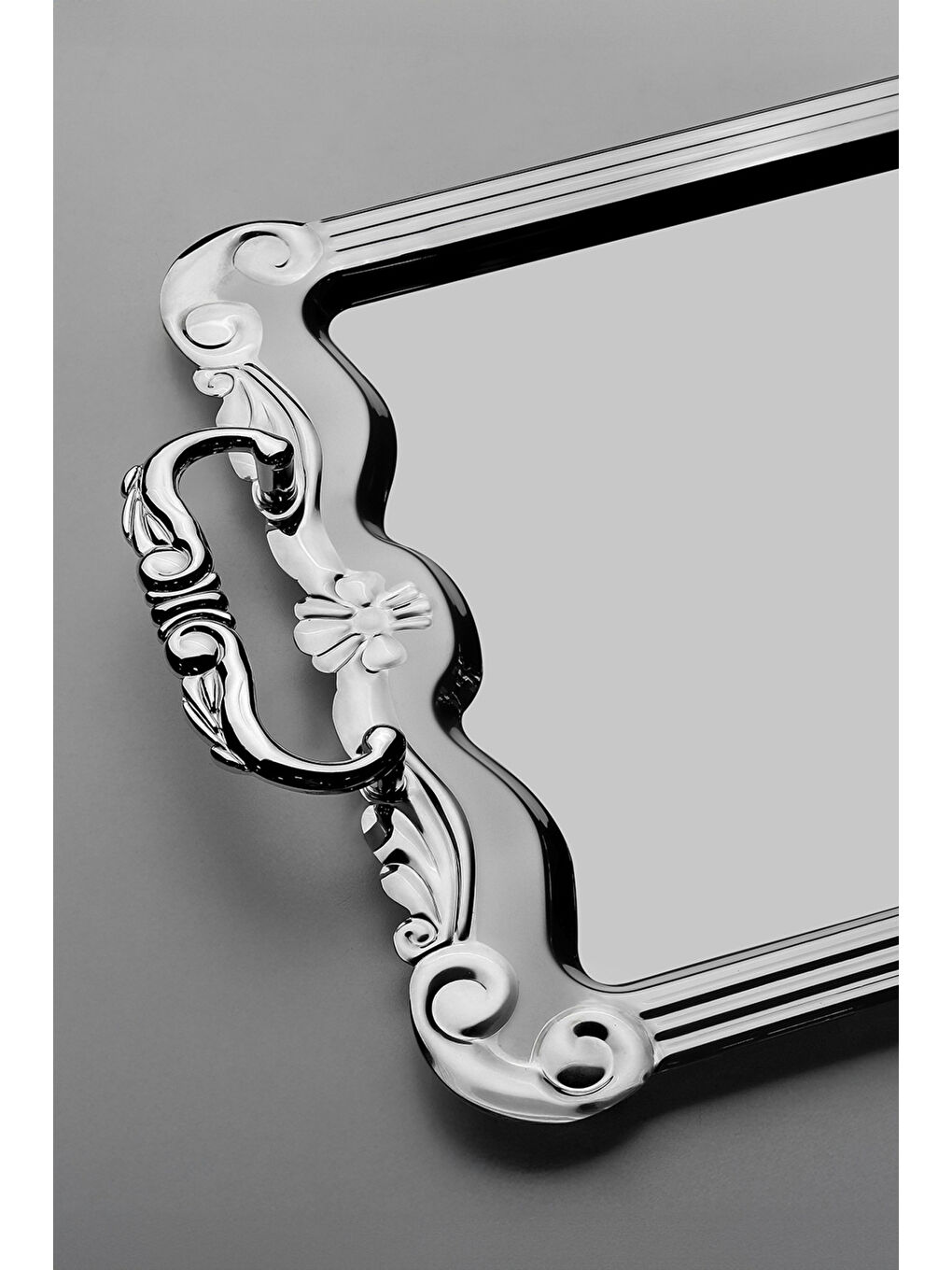 Gri Babil Saten Çelik Çay Tepsi-2