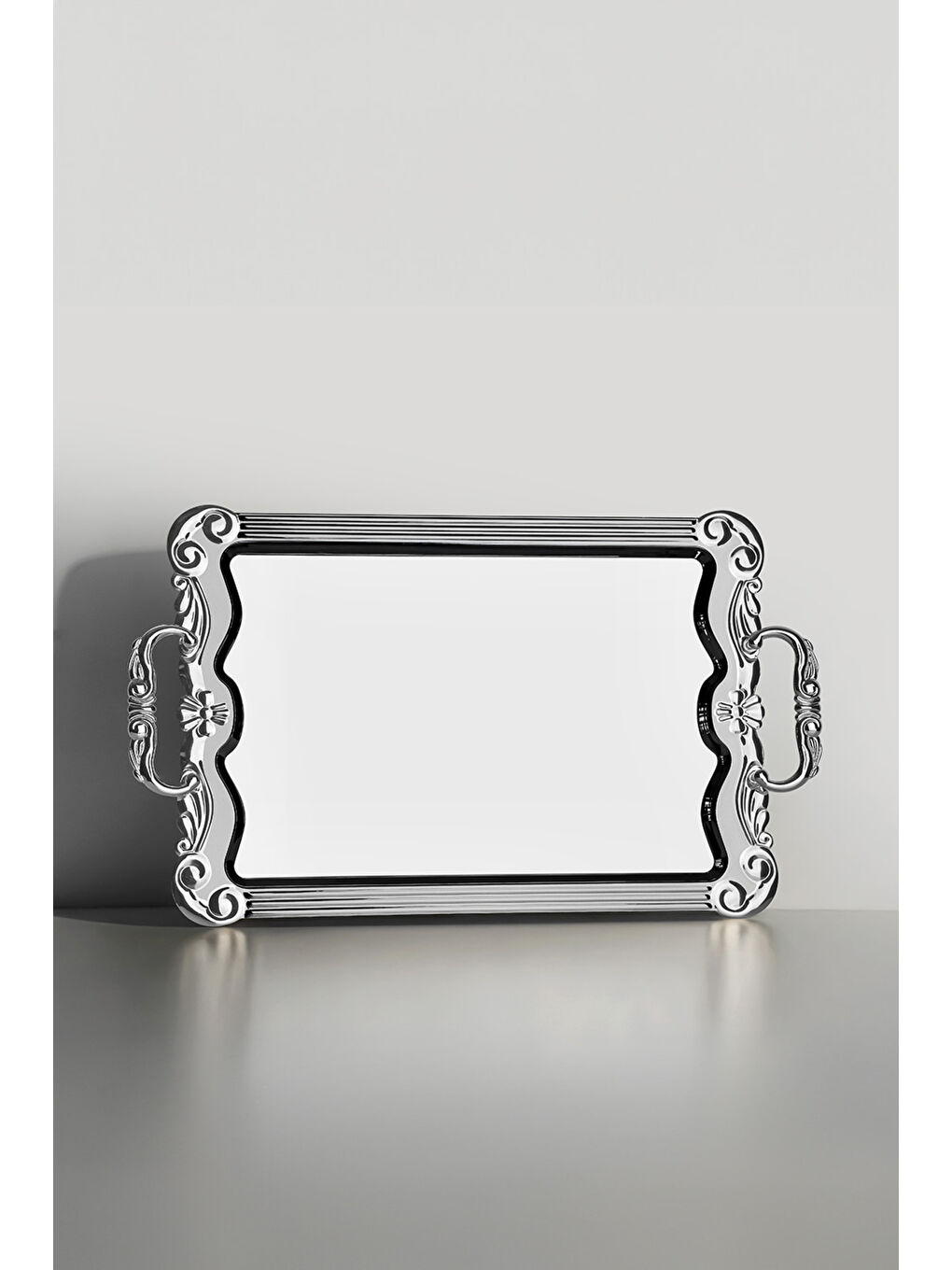 Gri Babil Saten Çelik Çay Tepsi-3