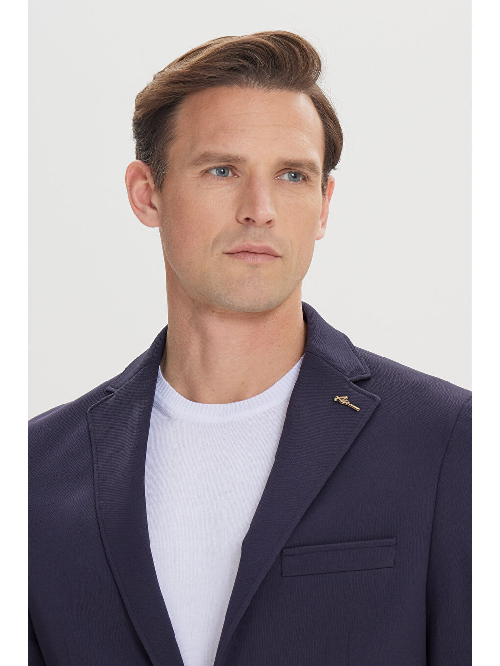 Erkek Lacivert Slim Fit Dar Kesim Mono Yaka Casual Ceket-3