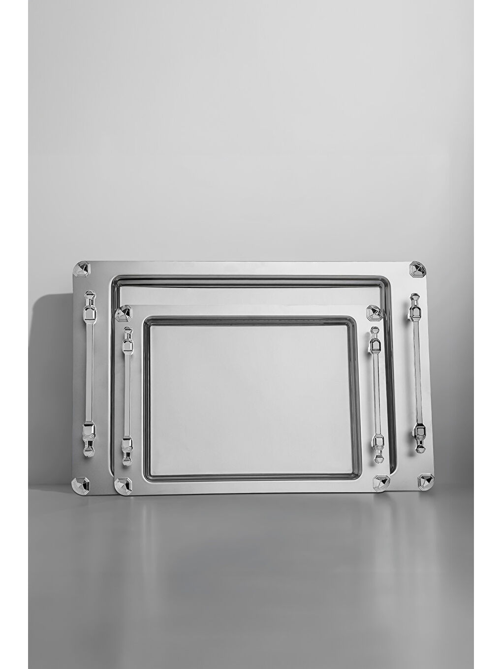 Gri Verona 2'li Saten Çelik Tepsi Seti