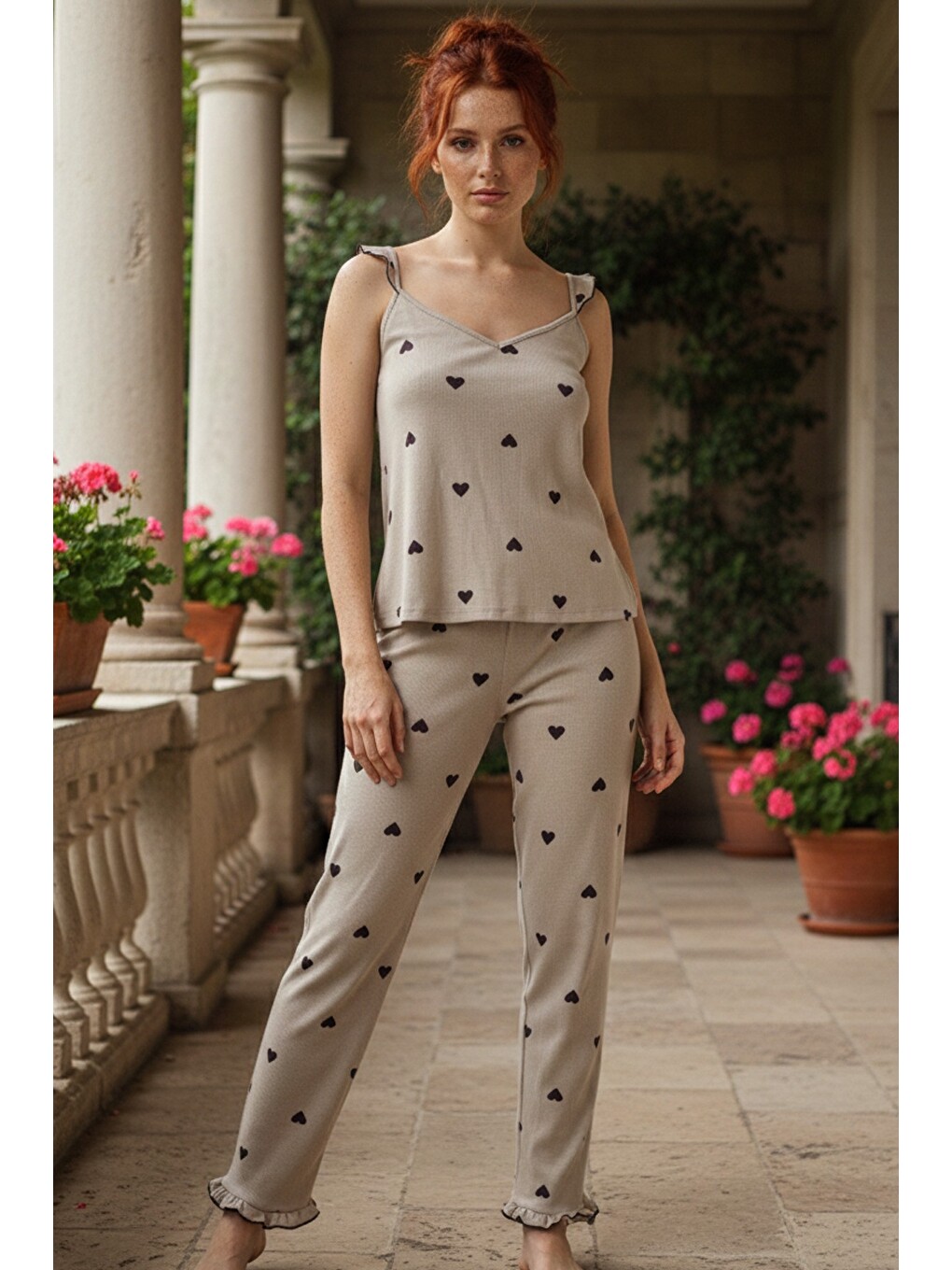 Yeşil Fitilli Kaşkorse Örme Pijama Takım 26120651