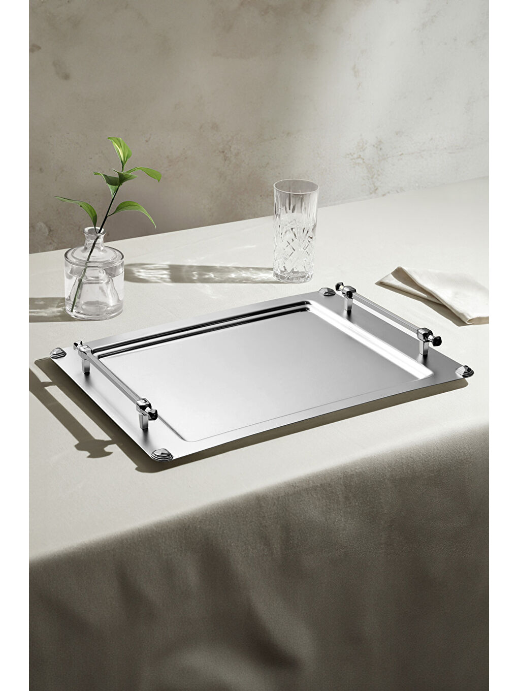 Gri Verona 2'li Saten Çelik Tepsi Seti-3