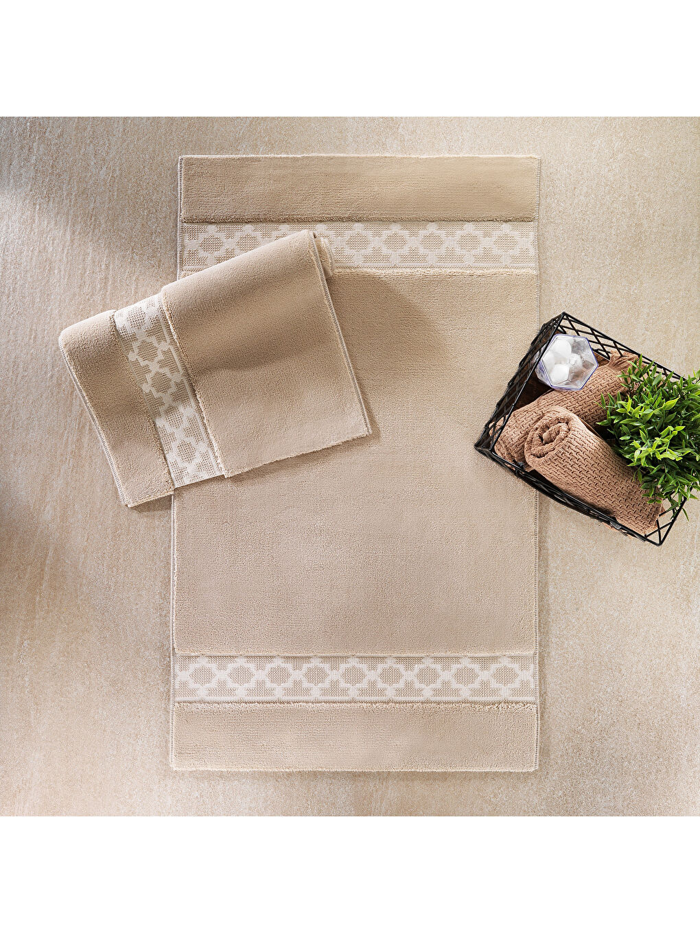 Home Lora 2’li Pamuk Banyo Paspası 60x100 / 40x60 Cm - Bej