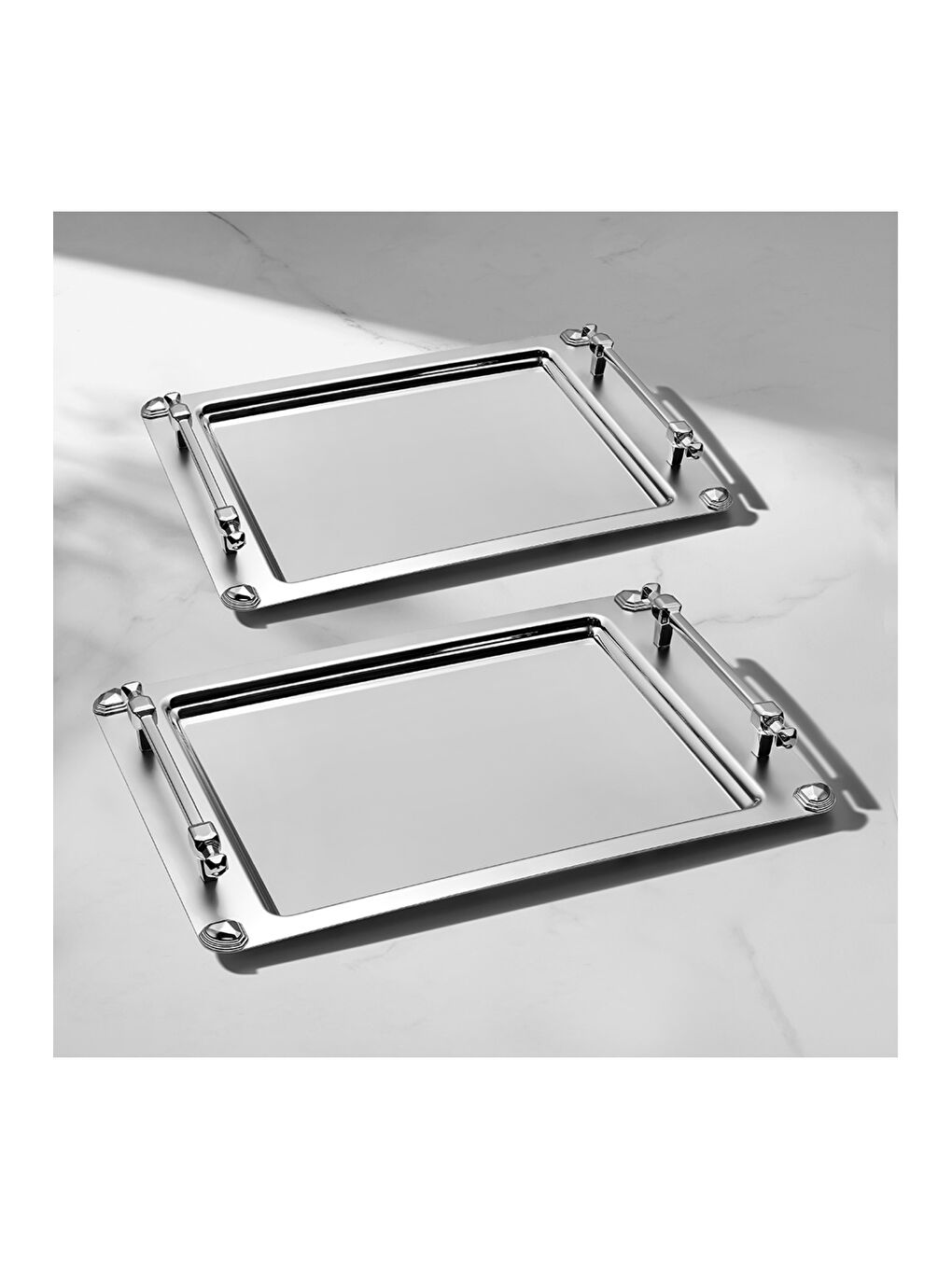 Gri Verona 2'li Saten Çelik Tepsi Seti-4