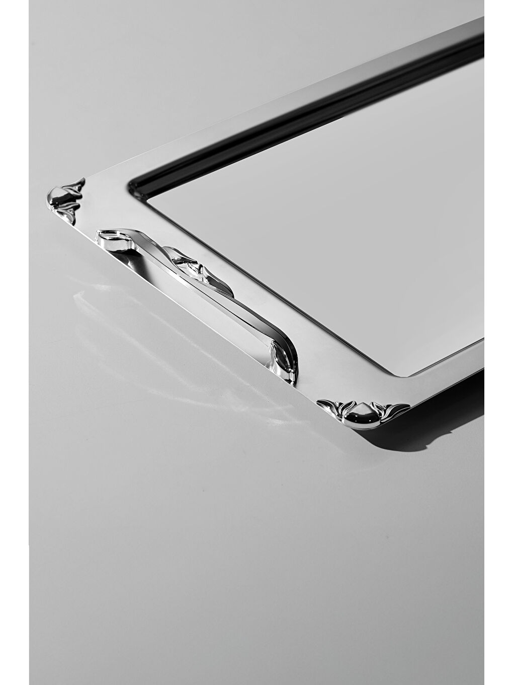 Gri Sare Saten 2'li Çelik Tepsi Seti-1