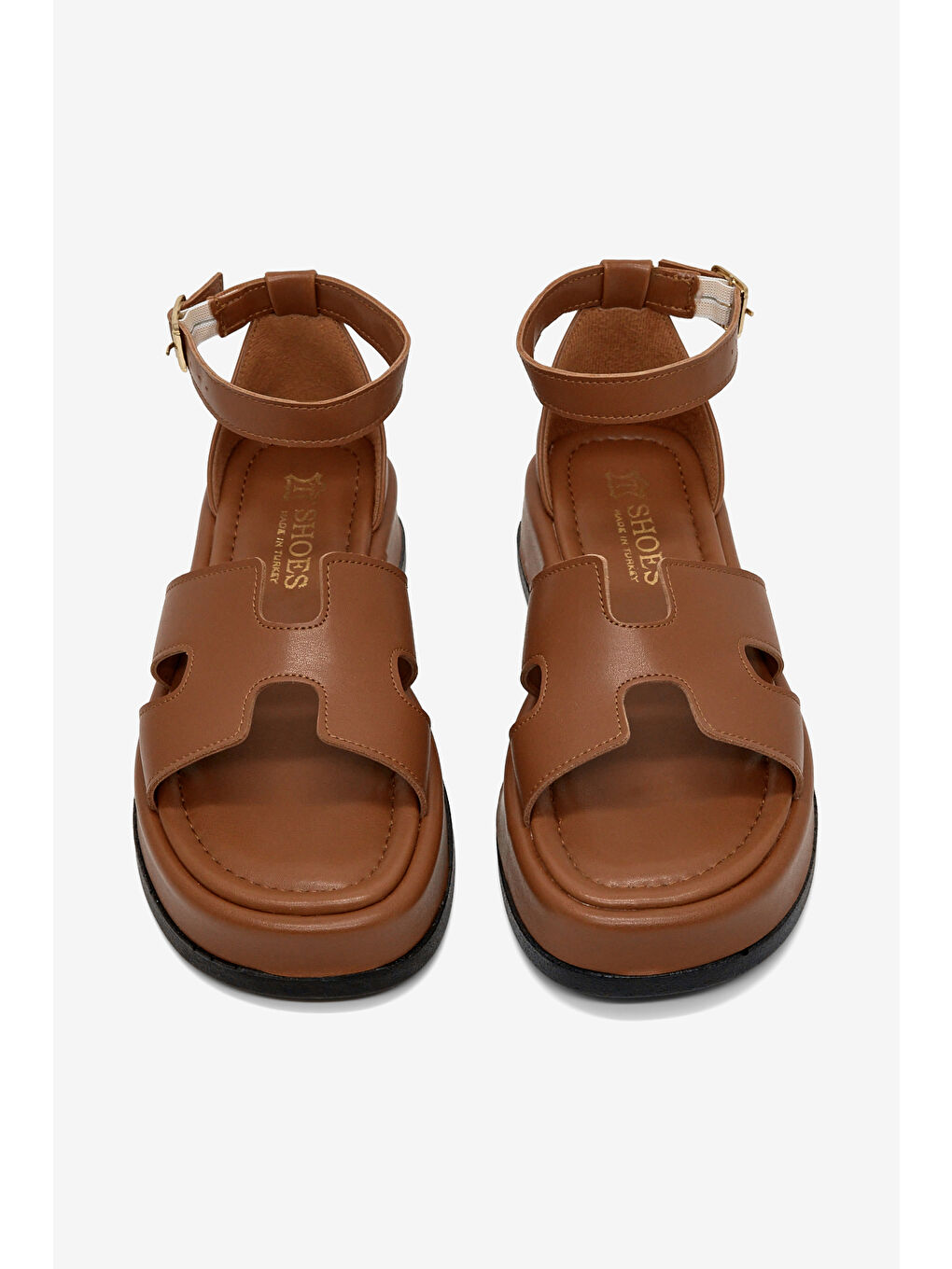 Kahverengi Kadın Taba Rahat Kalıp Bilekten Bağlanmalı Sandalet-1