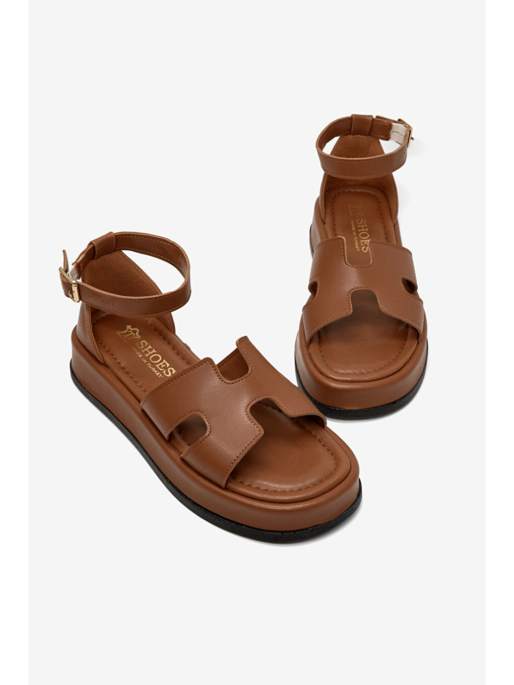 Kahverengi Kadın Taba Rahat Kalıp Bilekten Bağlanmalı Sandalet-2