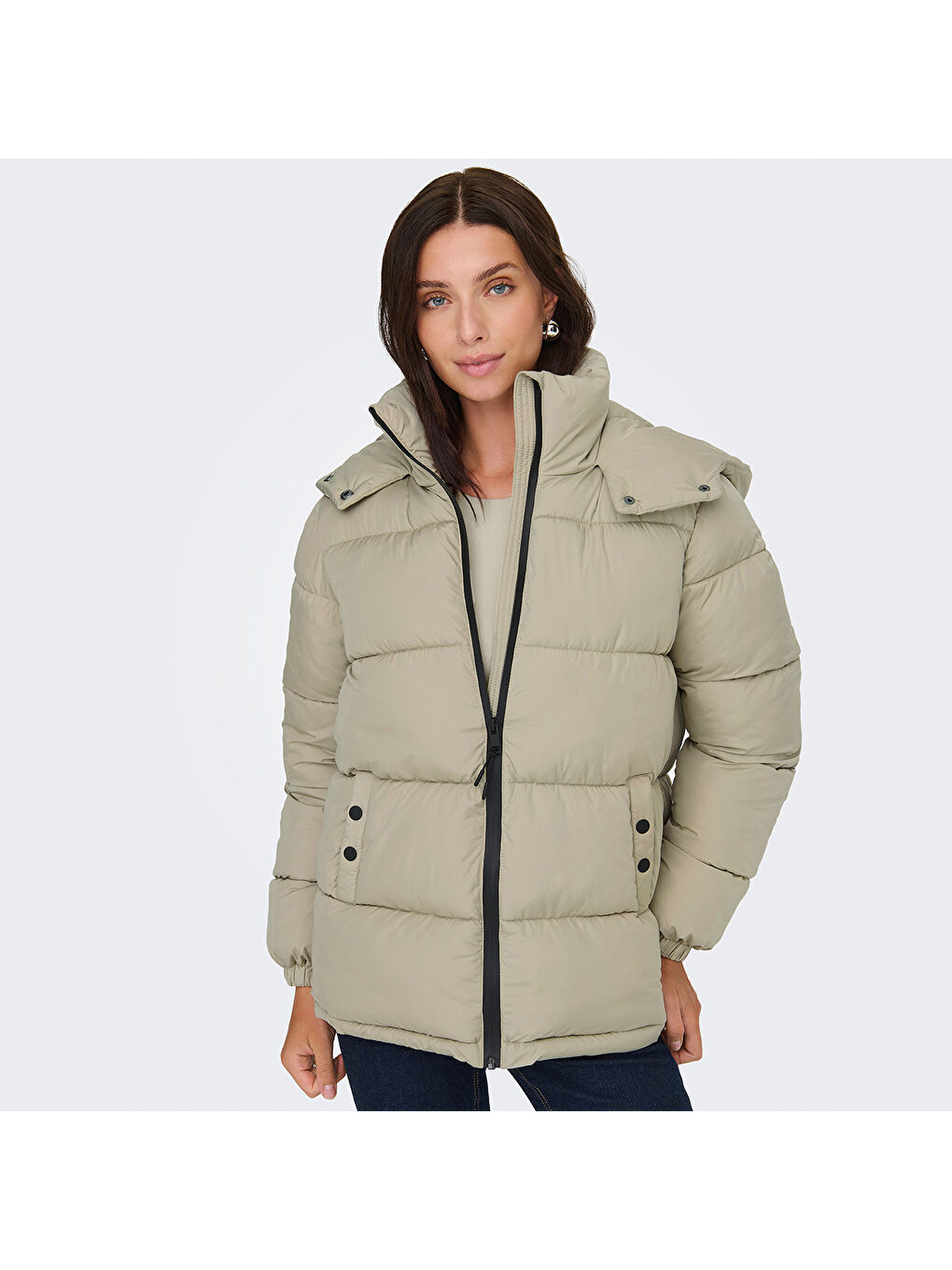 Esta Life Padded Kadın Bej Kapüşonlu Ceket