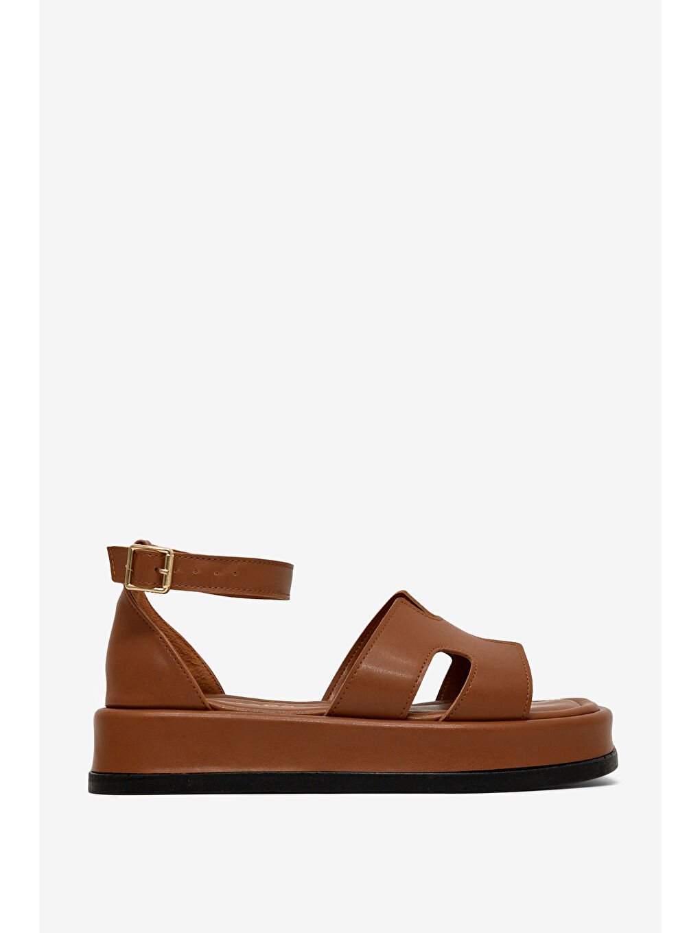 Kahverengi Kadın Taba Rahat Kalıp Bilekten Bağlanmalı Sandalet-4