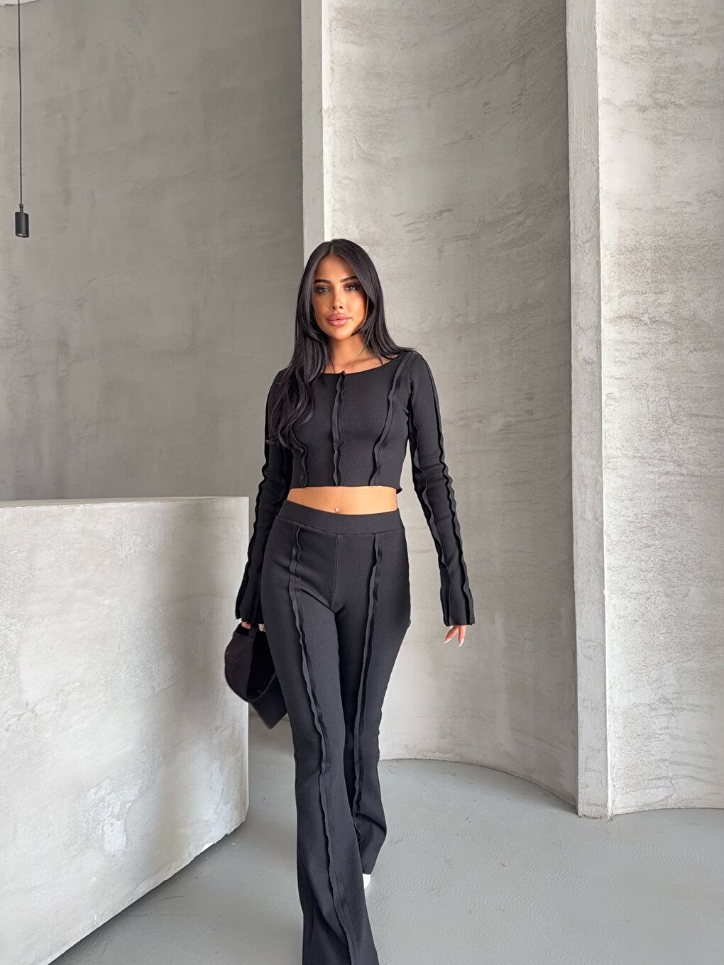 Siyah Ters Dikiş Detay Kaşkorse Alt Üst Takım-0