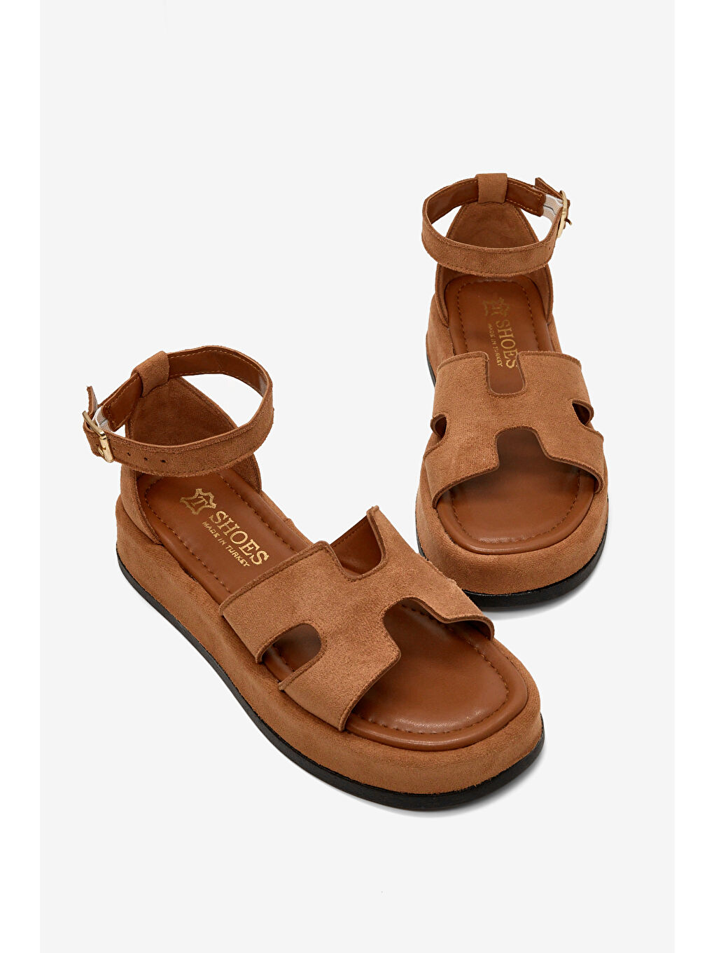 Kahverengi Kadın Taba Süet Rahat Kalıp Bilekten Bağlanmalı Sandalet