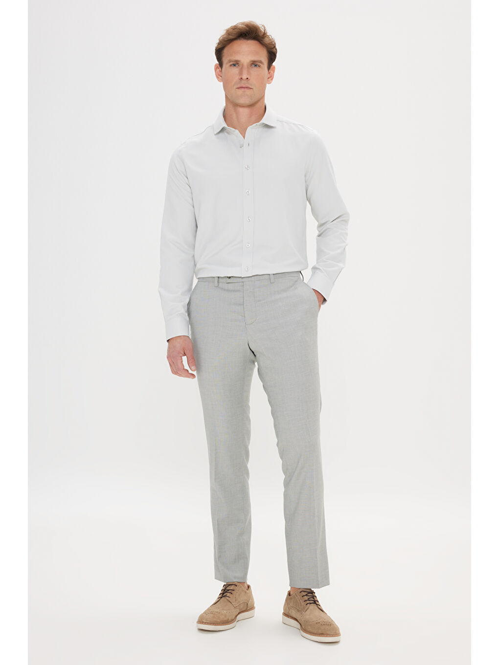 Yeşil Erkek MINT YESIL Kolay Ütülenebilir Slim Fit Dar Kesim İtalyan Yaka Armürlü Basic Gömlek-1