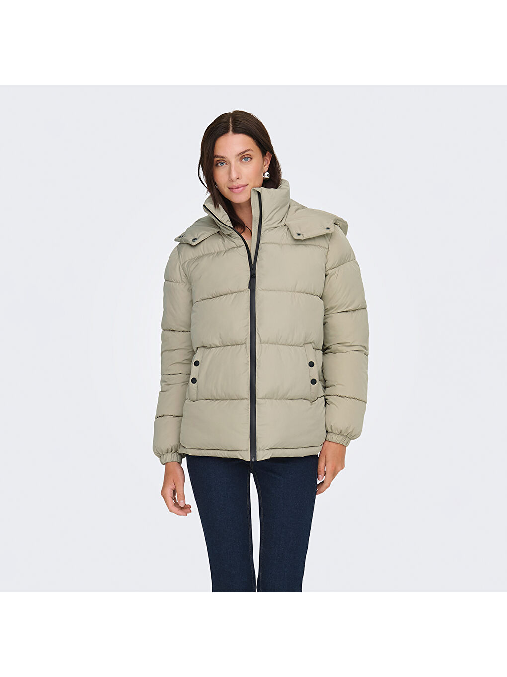 Esta Life Padded Kadın Bej Kapüşonlu Ceket-3
