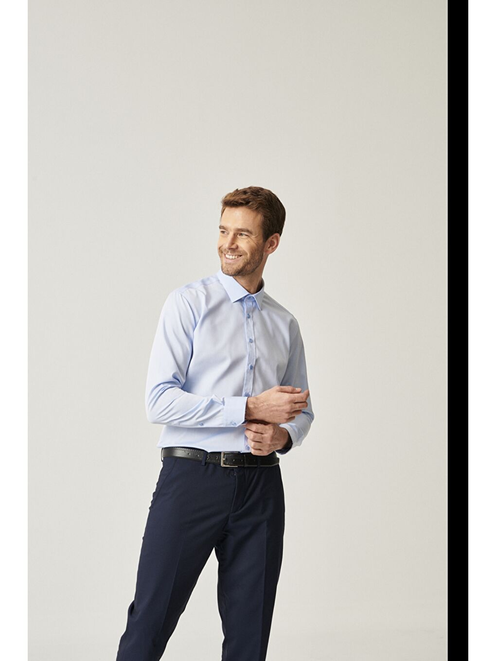 Erkek Açık Mavi Ütü Gerektirmeyen Non-Iron Slim Fit %100 Pamuk Gömlek-3