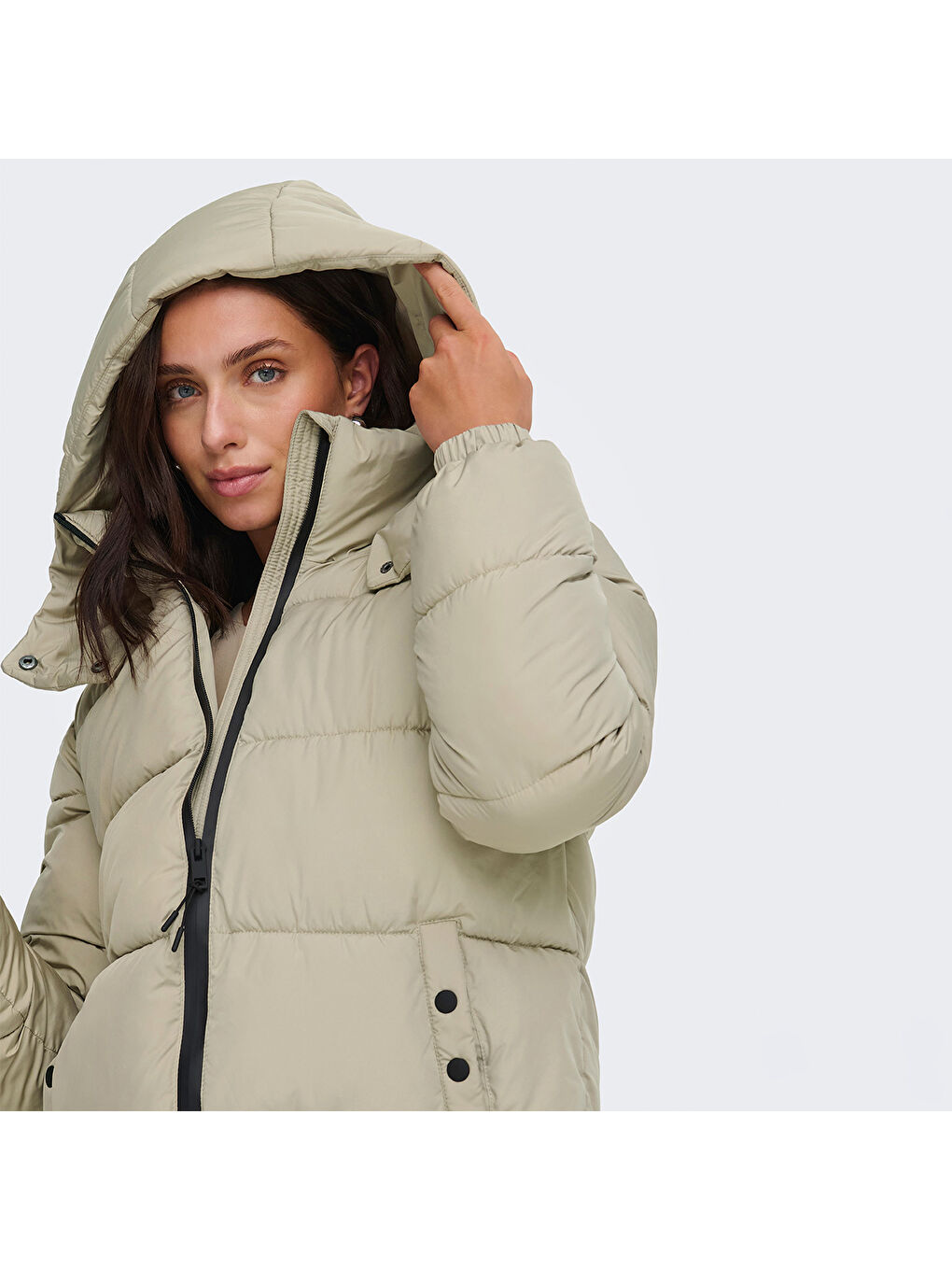 Esta Life Padded Kadın Bej Kapüşonlu Ceket-4