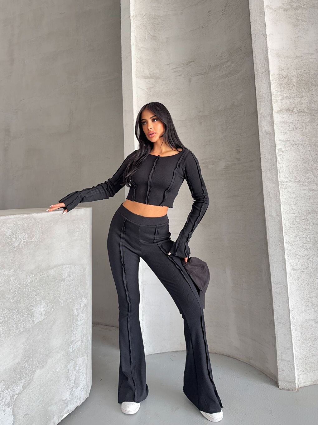 Siyah Ters Dikiş Detay Kaşkorse Alt Üst Takım-1