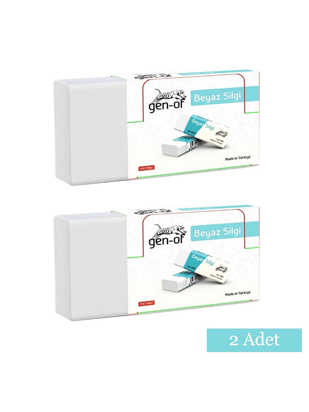 Gen-Of Beyaz No:20 Büyük Boy Pvc Free Beyaz Silgi 2 Adet