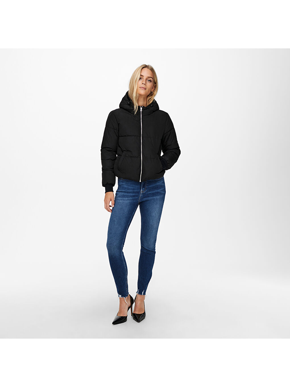 Newerica Life Short Kadın Siyah Kapüşonlu Ceket-2