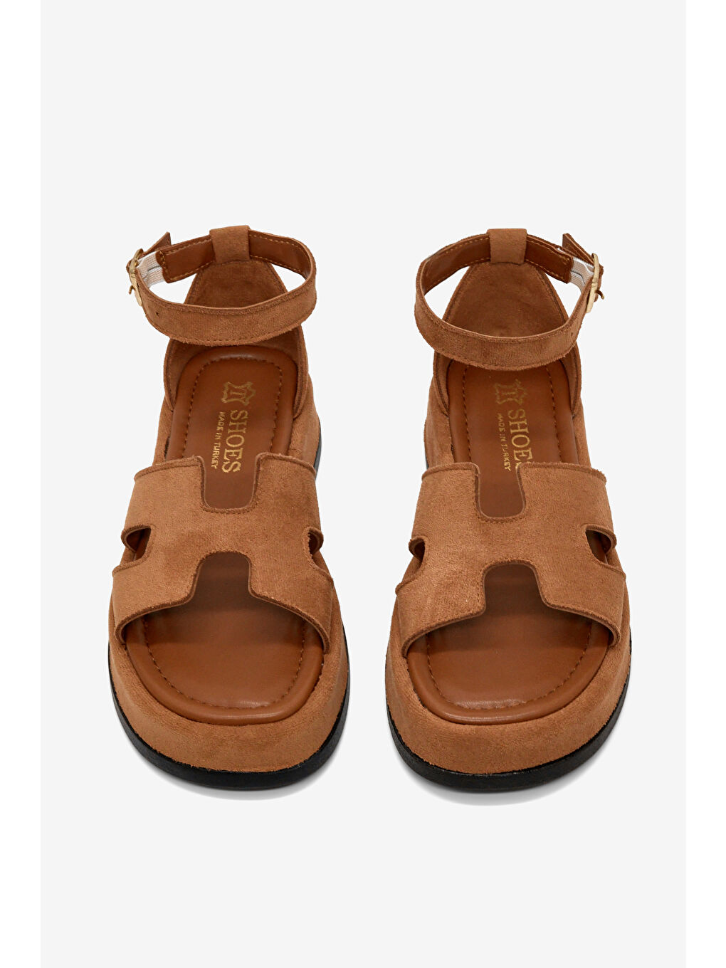 Kahverengi Kadın Taba Süet Rahat Kalıp Bilekten Bağlanmalı Sandalet-3