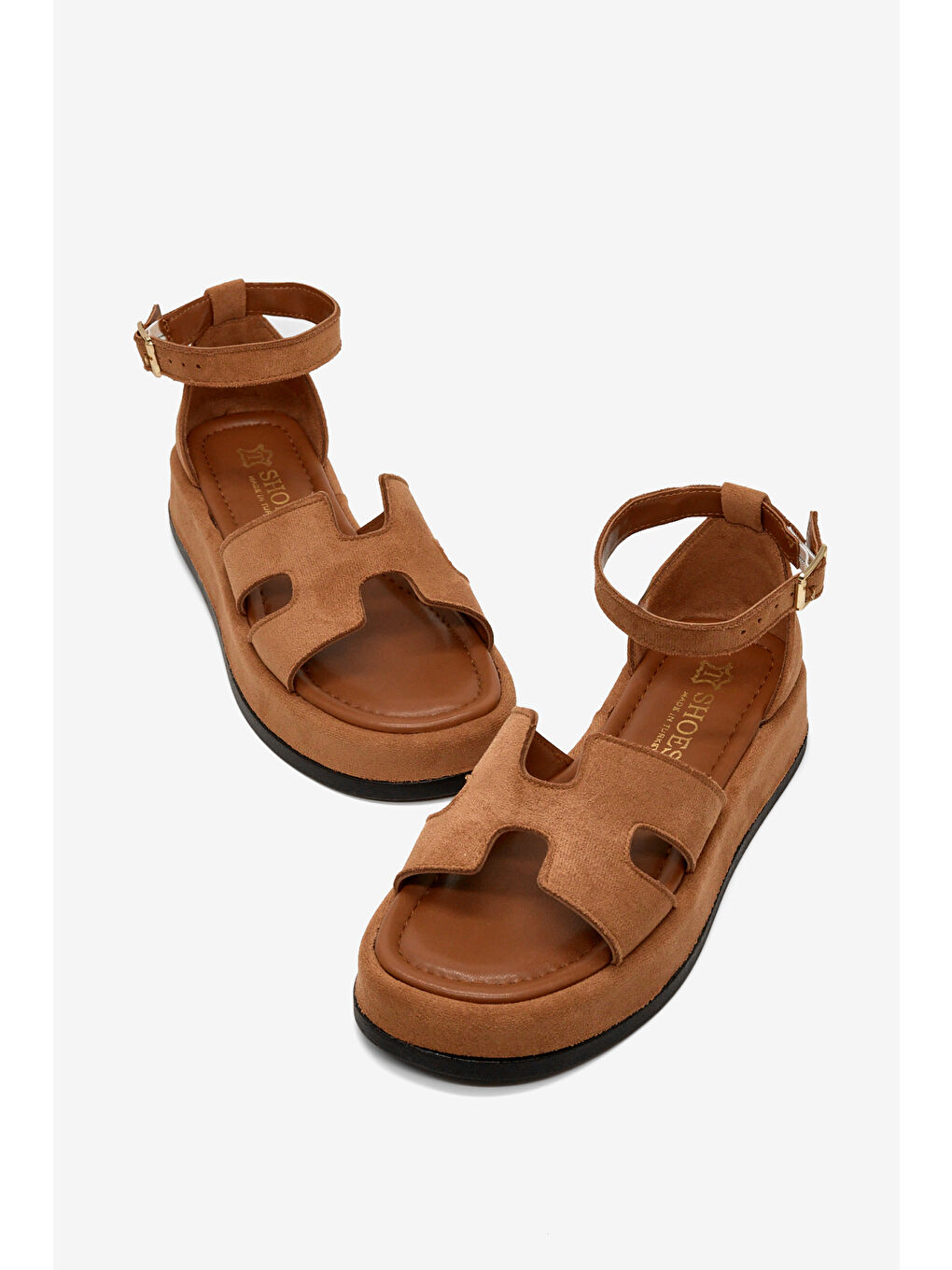 Kahverengi Kadın Taba Süet Rahat Kalıp Bilekten Bağlanmalı Sandalet-4