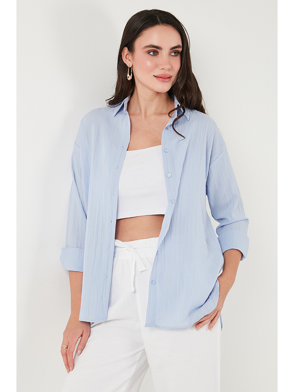 Mavi Regular Fit Uzun Kollu Dokulu Kadın Gömlek 6772799-1