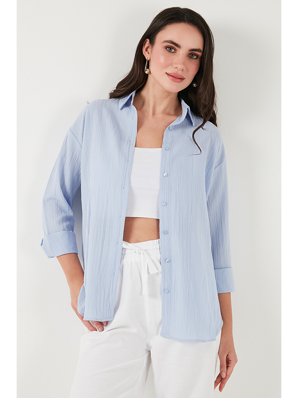 Mavi Regular Fit Uzun Kollu Dokulu Kadın Gömlek 6772799-3