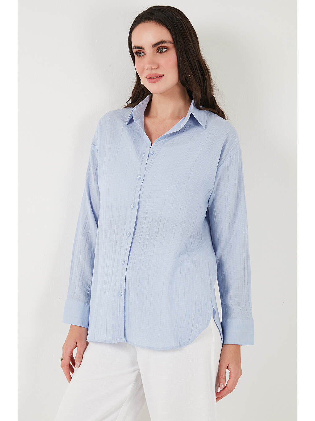 Mavi Regular Fit Uzun Kollu Dokulu Kadın Gömlek 6772799-4