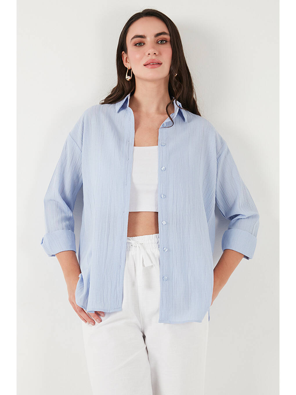 Mavi Regular Fit Uzun Kollu Dokulu Kadın Gömlek 6772799-5