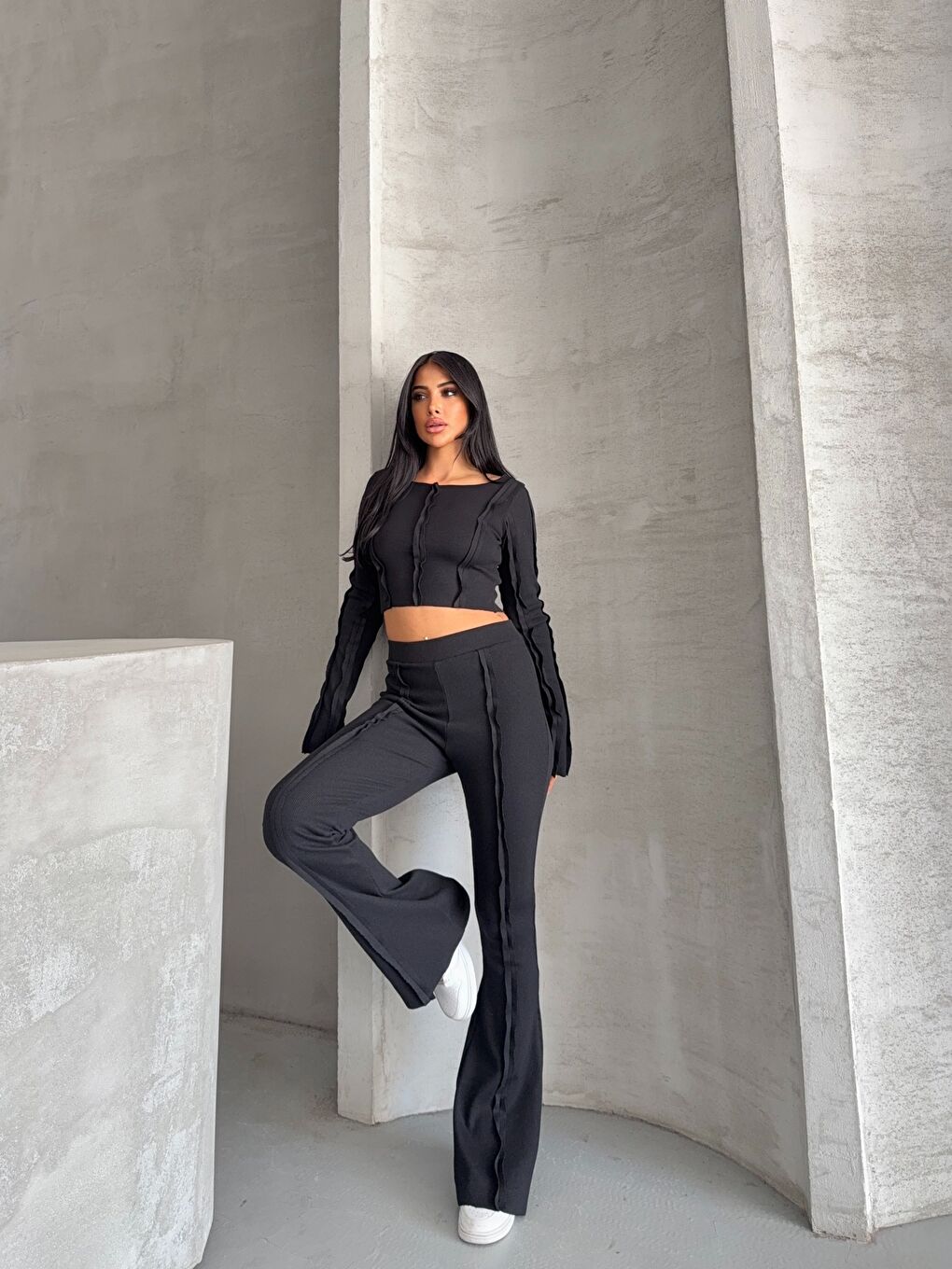 Siyah Ters Dikiş Detay Kaşkorse Alt Üst Takım-2