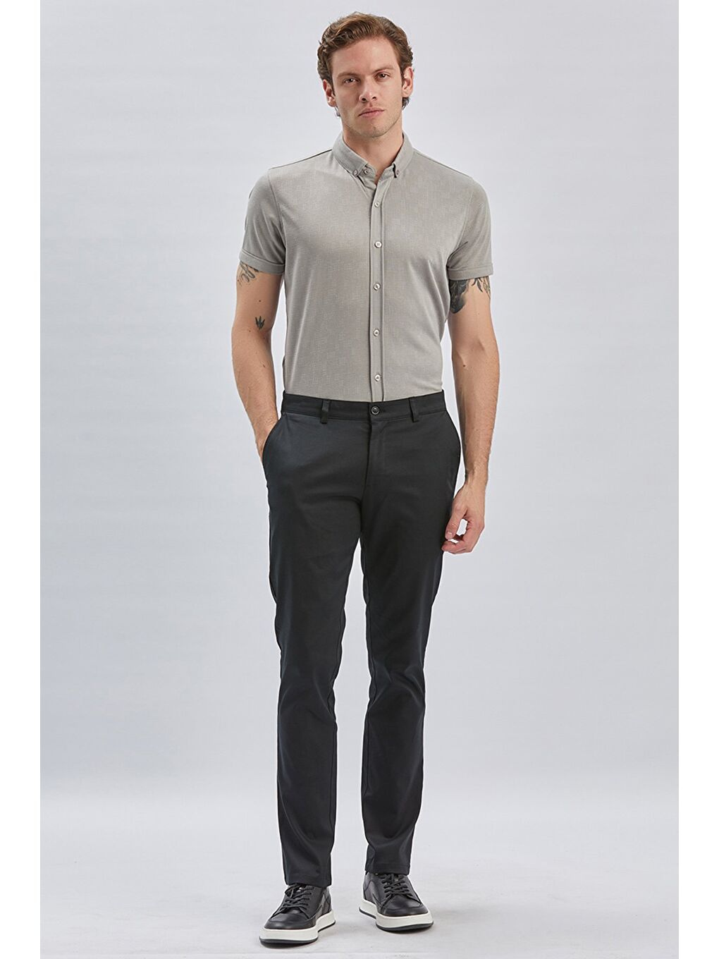 Siyah Pamuklu Yandan Cepli Casual Slim Fit Chino Pantolon 1003240161-1