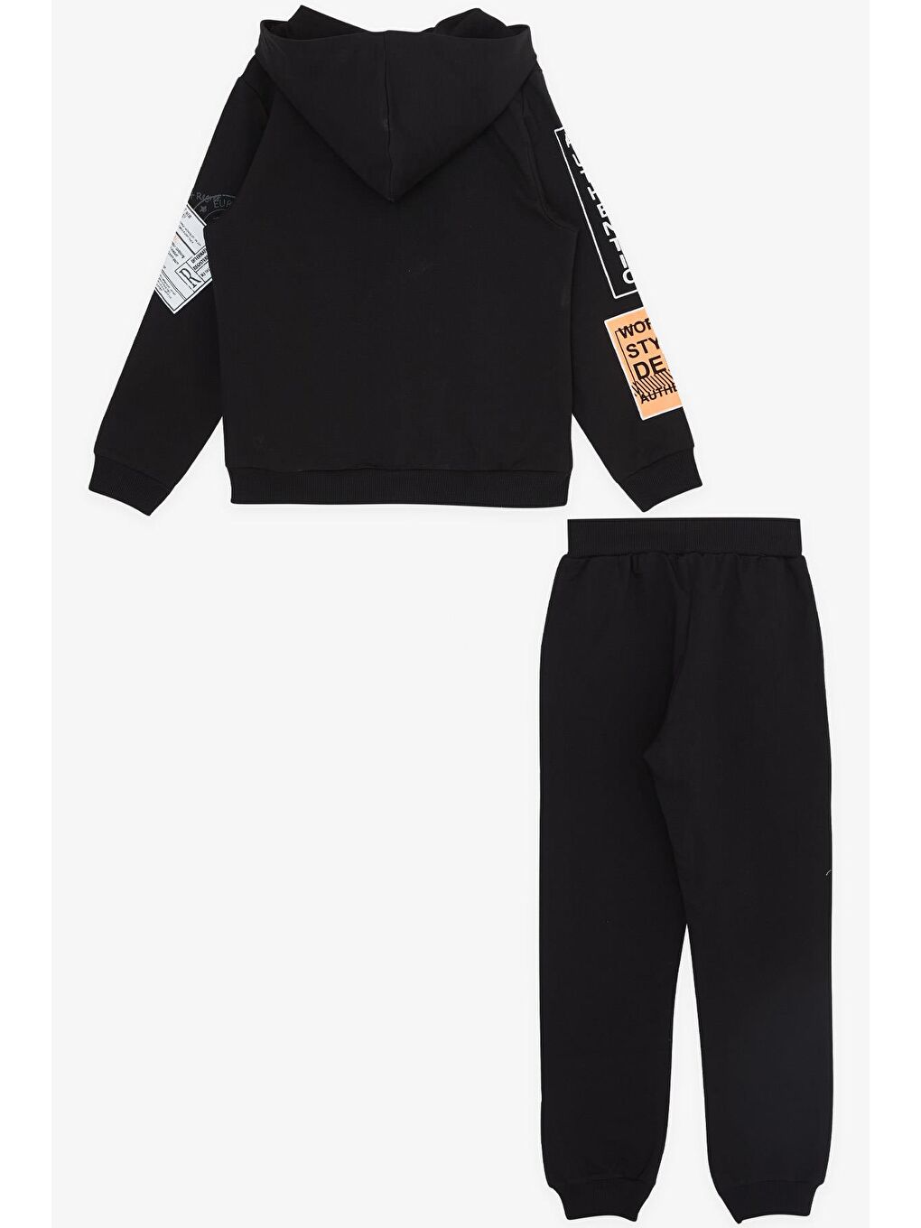 Erkek Çocuk Eşofman Takım Kapüşonlu Yazı Baskılı Siyah (7-12 Yaş)-1