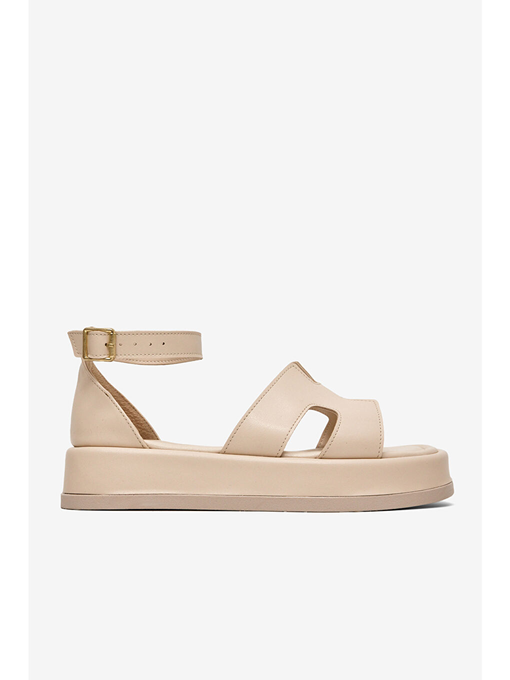 Kadın Bej Rahat Kalıp Bilekten Bağlanmalı Sandalet-4