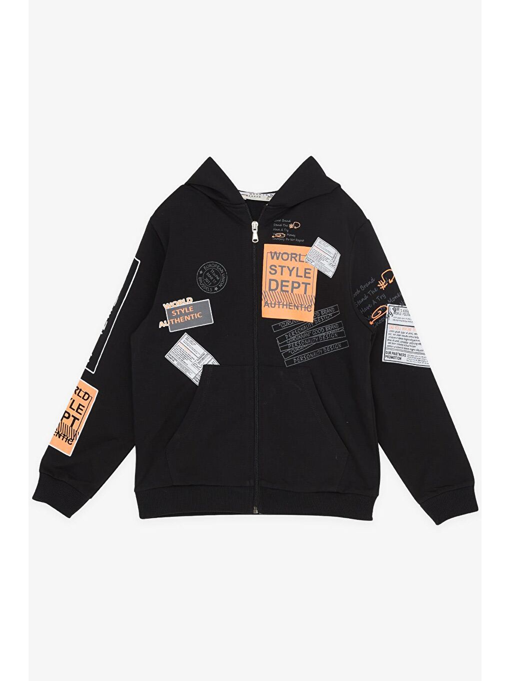 Erkek Çocuk Eşofman Takım Kapüşonlu Yazı Baskılı Siyah (7-12 Yaş)-2