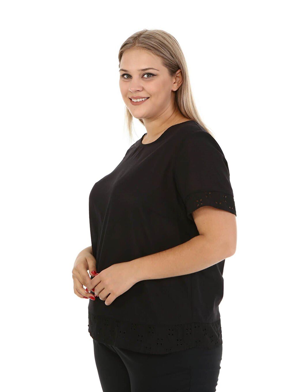 Siyah Kol ve Etek Ucu Fistolu Bluz-1