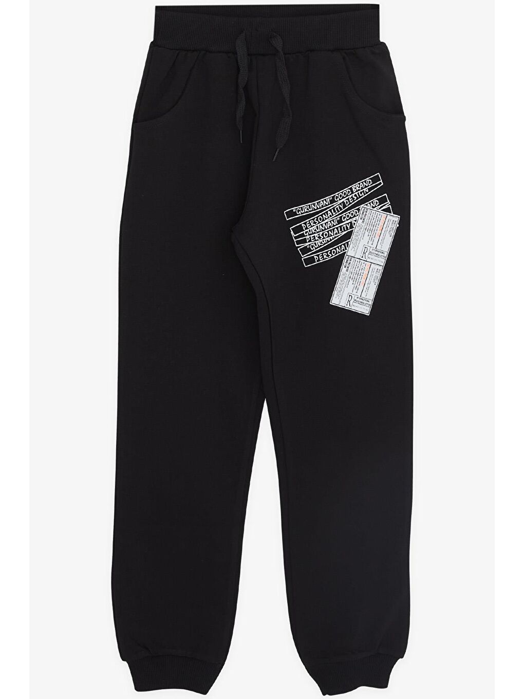 Erkek Çocuk Eşofman Takım Kapüşonlu Yazı Baskılı Siyah (7-12 Yaş)-3