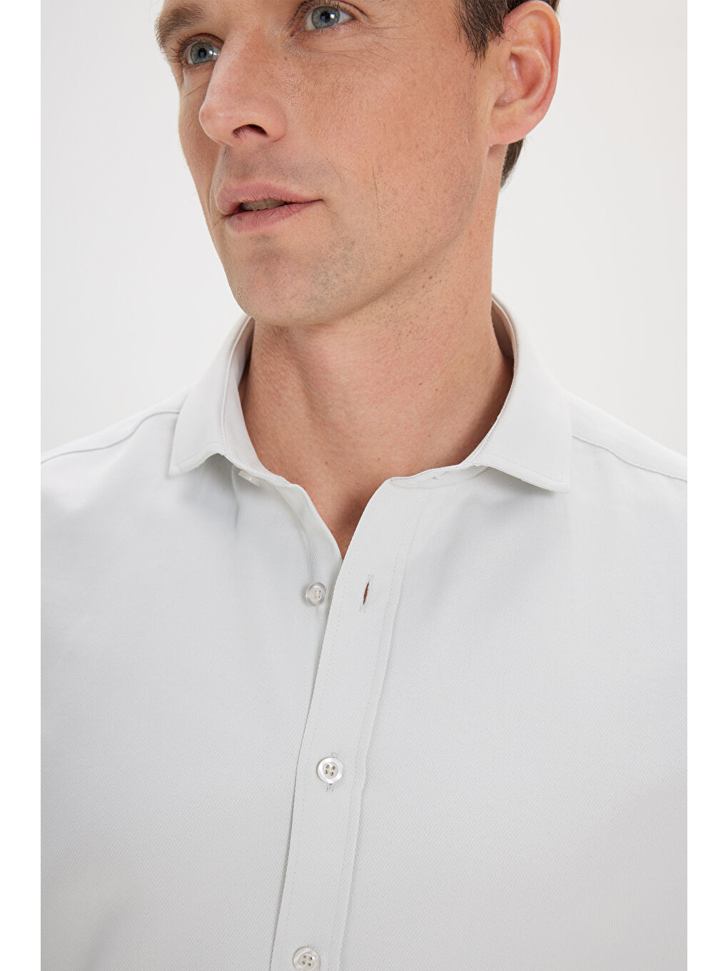 Yeşil Erkek MINT YESIL Kolay Ütülenebilir Slim Fit Dar Kesim İtalyan Yaka Armürlü Basic Gömlek-3