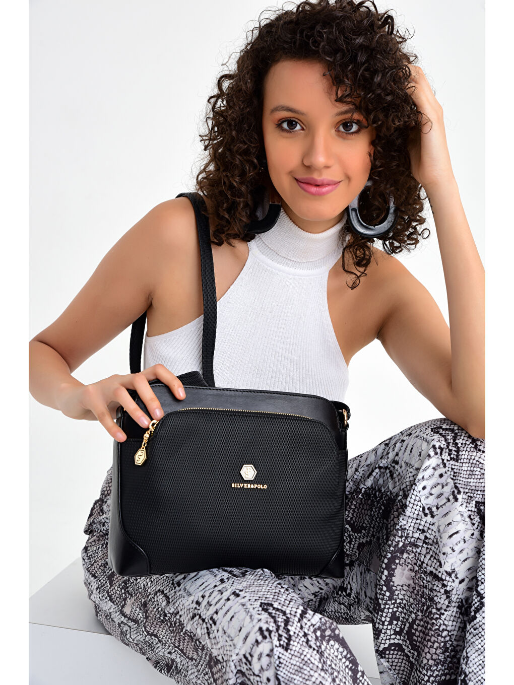 Siyah Kadın Omuz Çantası 364-15672 SILVER POLO M86 SİYAH-MAT SİYAH