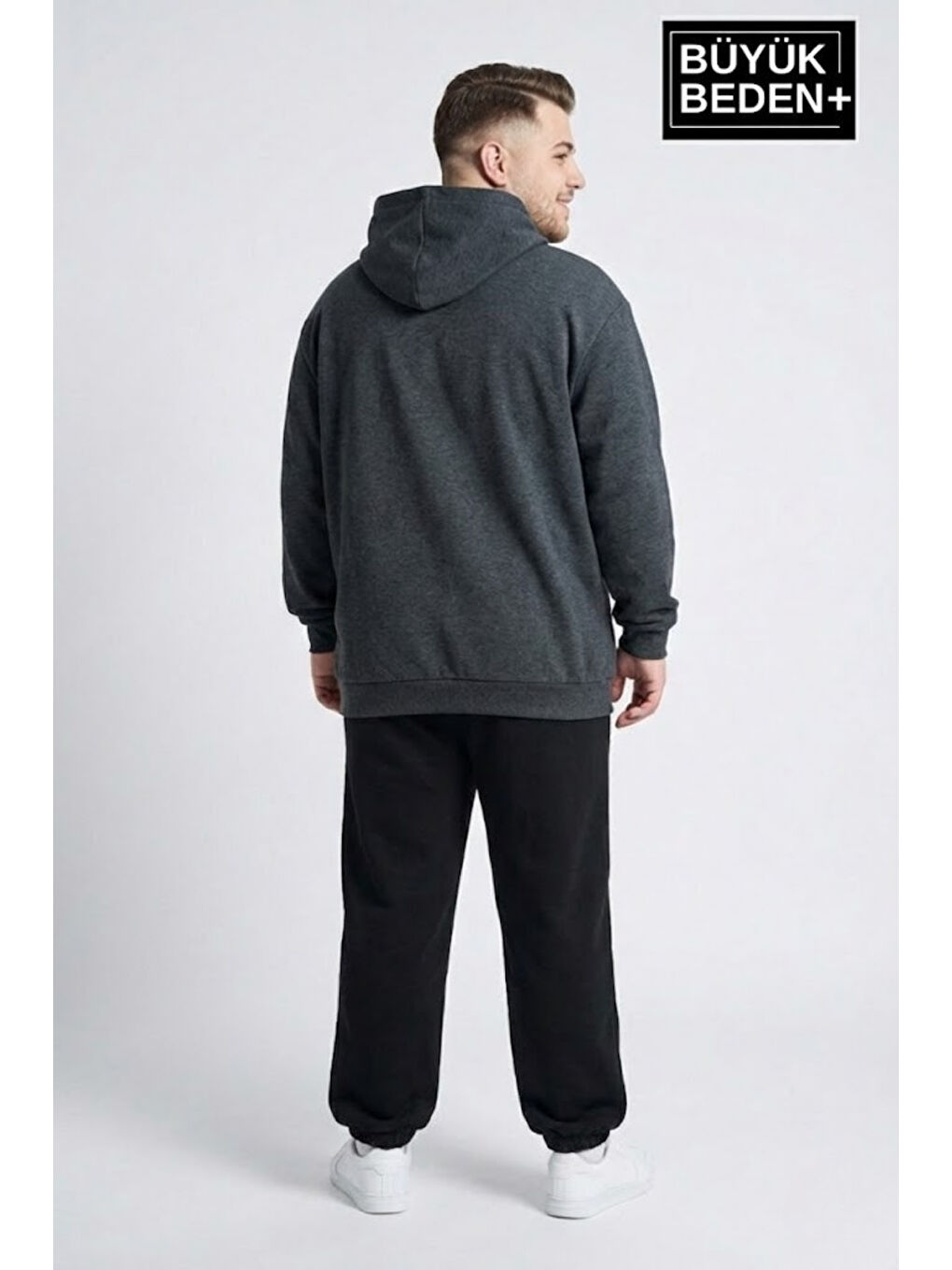 Antrasit Erkek Büyük Beden İnce Kapüşonlu NY Newyork Baskılı İnce Sweatshirt SPR26BSW957-15-1