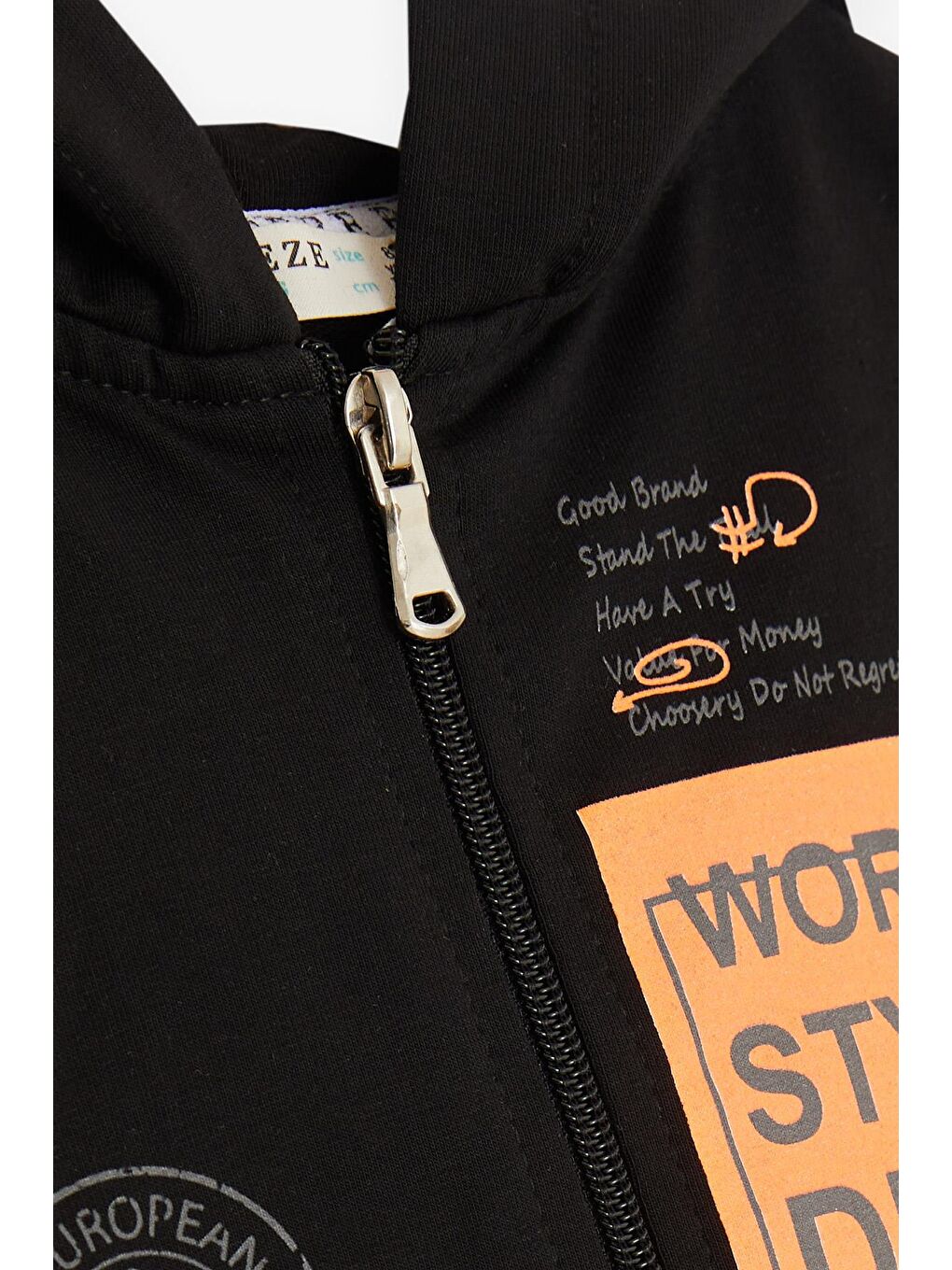 Erkek Çocuk Eşofman Takım Kapüşonlu Yazı Baskılı Siyah (7-12 Yaş)-4