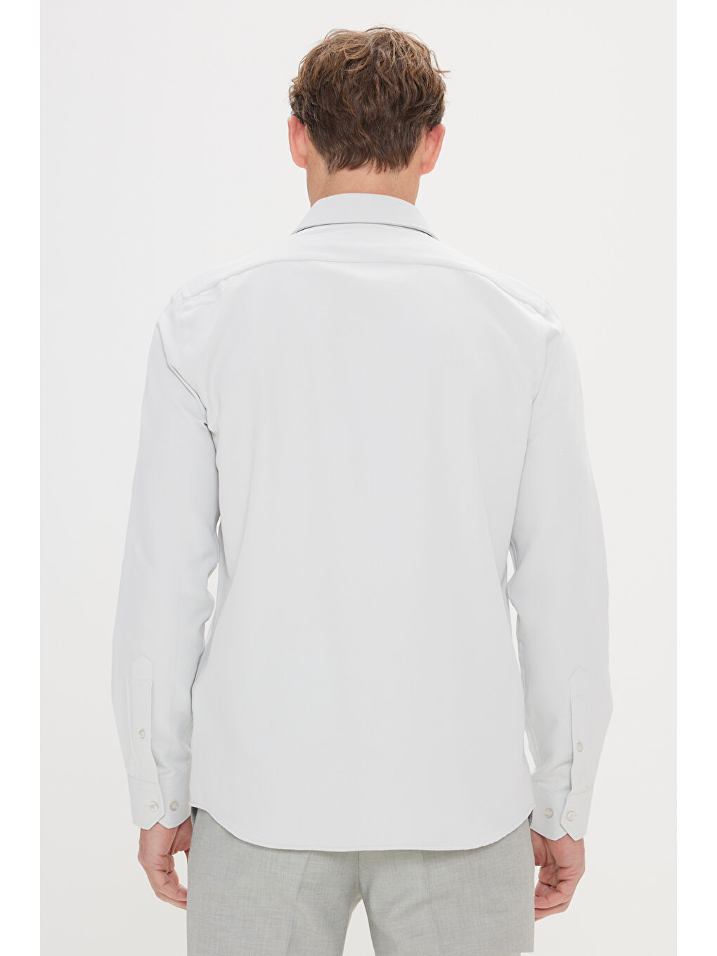 Yeşil Erkek MINT YESIL Kolay Ütülenebilir Slim Fit Dar Kesim İtalyan Yaka Armürlü Basic Gömlek-4