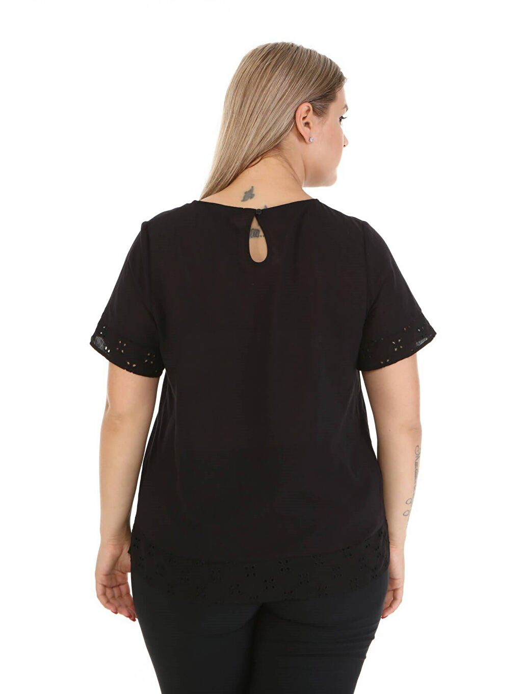 Siyah Kol ve Etek Ucu Fistolu Bluz-5