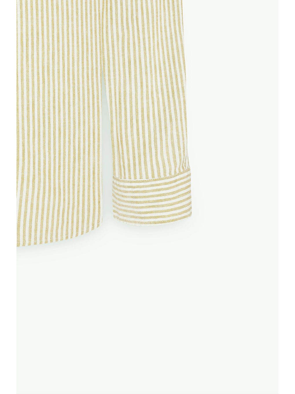 Erkek Sarı-Beyaz Keten Comfort Fit Rahat Kesim Klasik Yaka Çizgili Gömlek-7