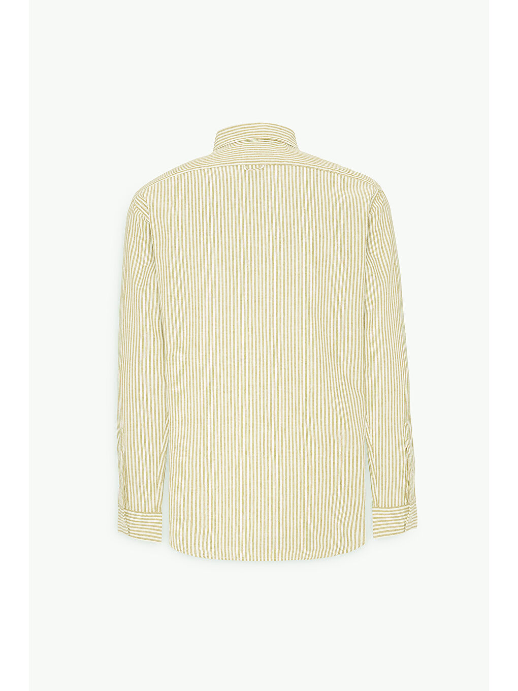 Erkek Sarı-Beyaz Keten Comfort Fit Rahat Kesim Klasik Yaka Çizgili Gömlek-8